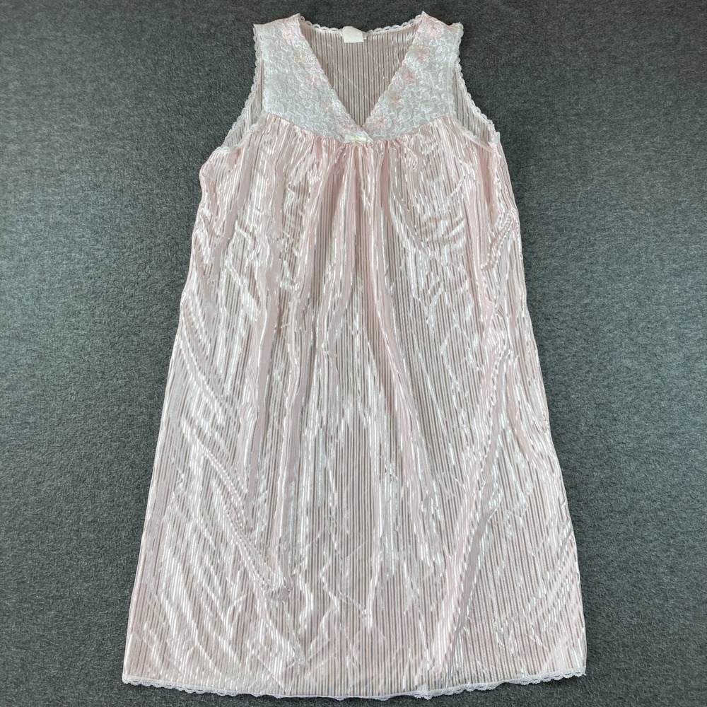 Vintage Simply Basic Negligee Nightgown Womens Plus 1X Pink Lace Trim